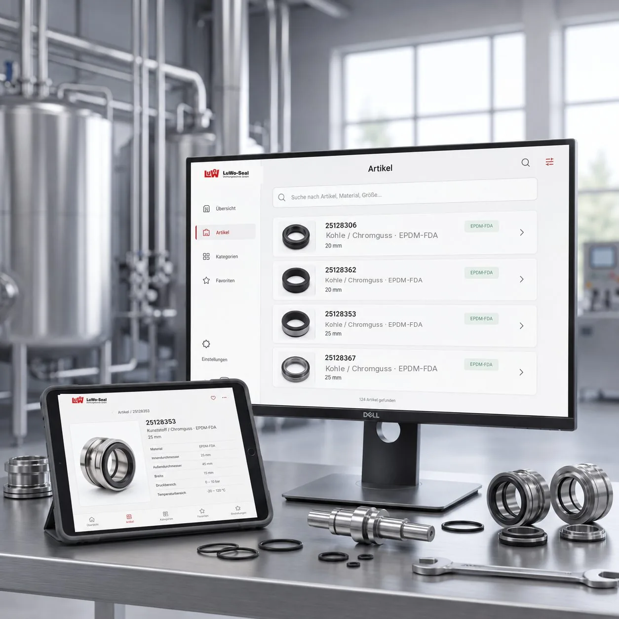 LuWo Maintenance Plattform auf Monitor und Tablet in der Produktionsumgebung