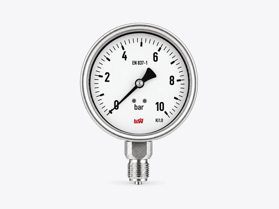 Rohrfedermanometer 0 bis 10 bar nach EN 837-1 mit Messinganschluss